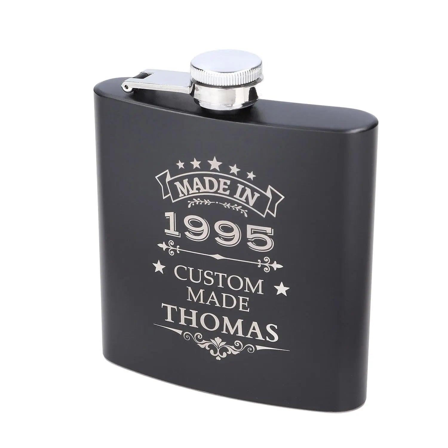 Schwarzer Flachmann mit Gravur 200 ml aus Edelstahl - personalisiertes Geschenk mit edler Optik