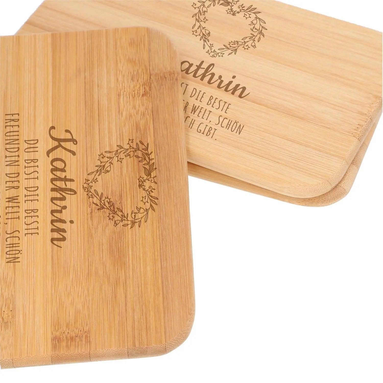 Frühstücksbrettchen Set (3 Brettchen) mit Gravur aus Bambus