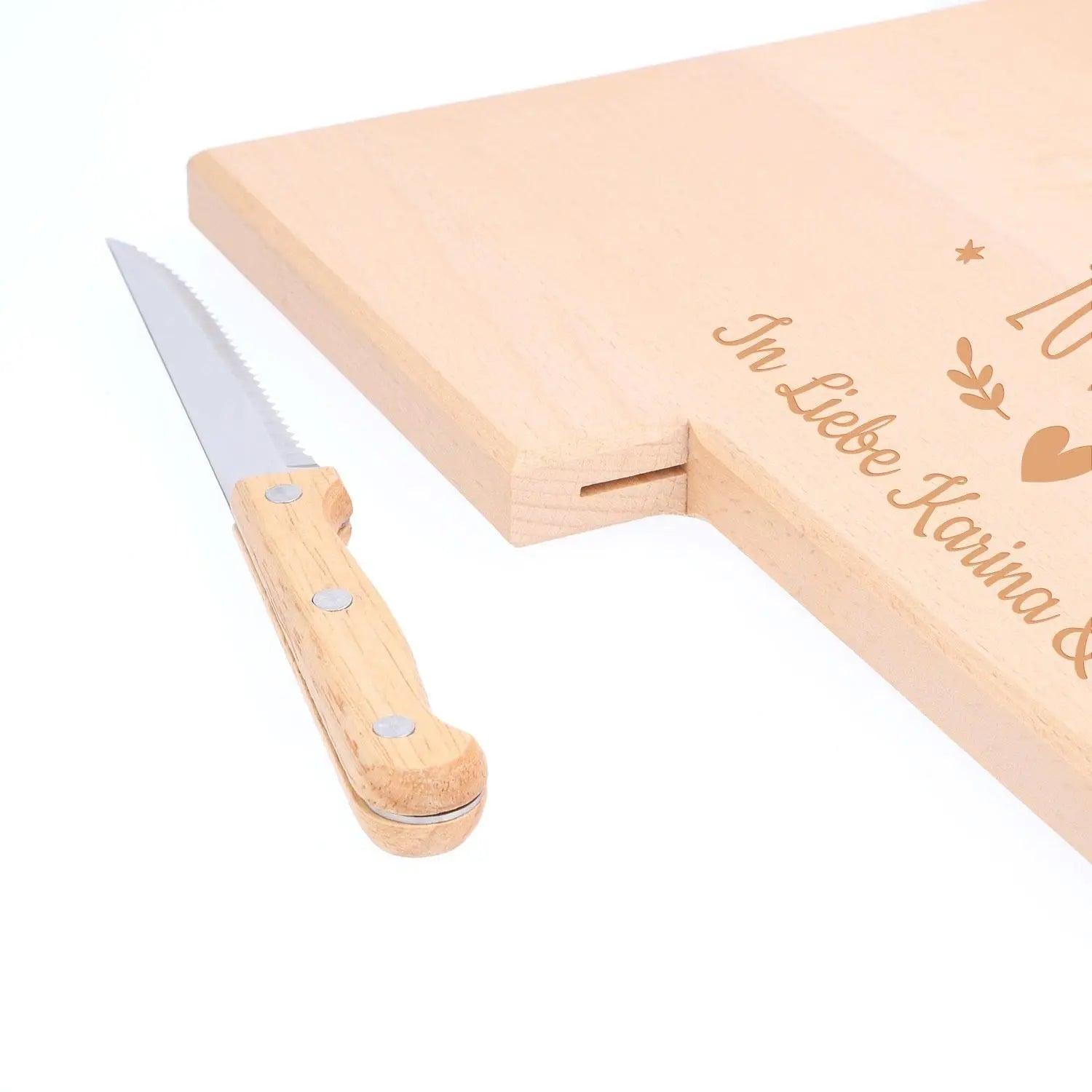 Frühstücksbrettchen mit Gravur und Messer