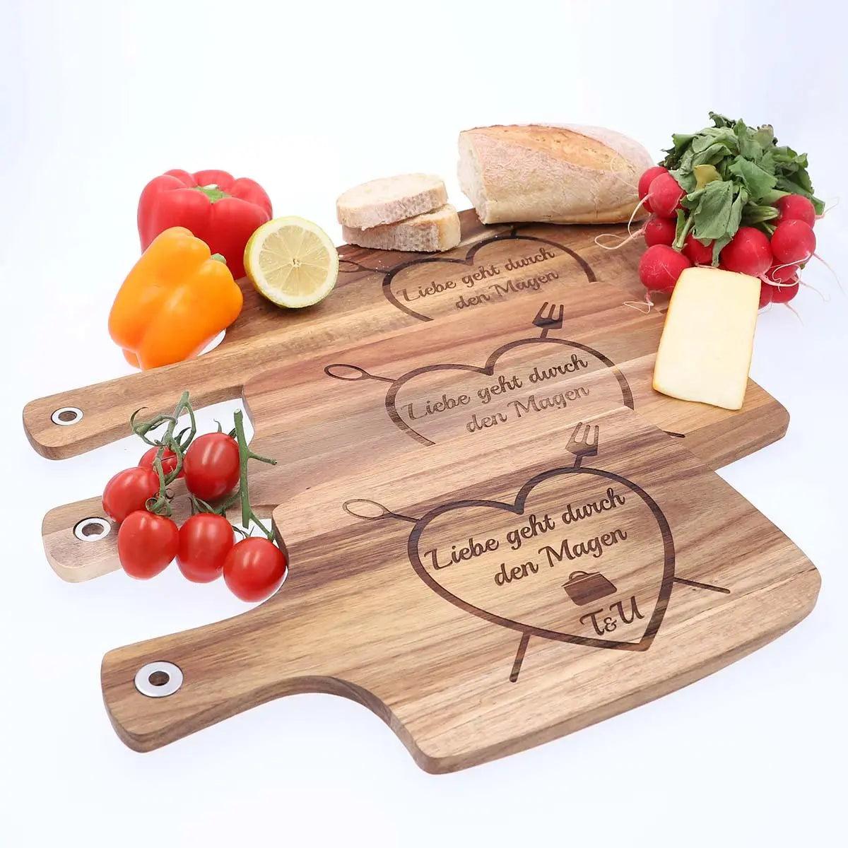 Schneidebretter Set (3 Brettchen) aus Akazienholz mit Gravur