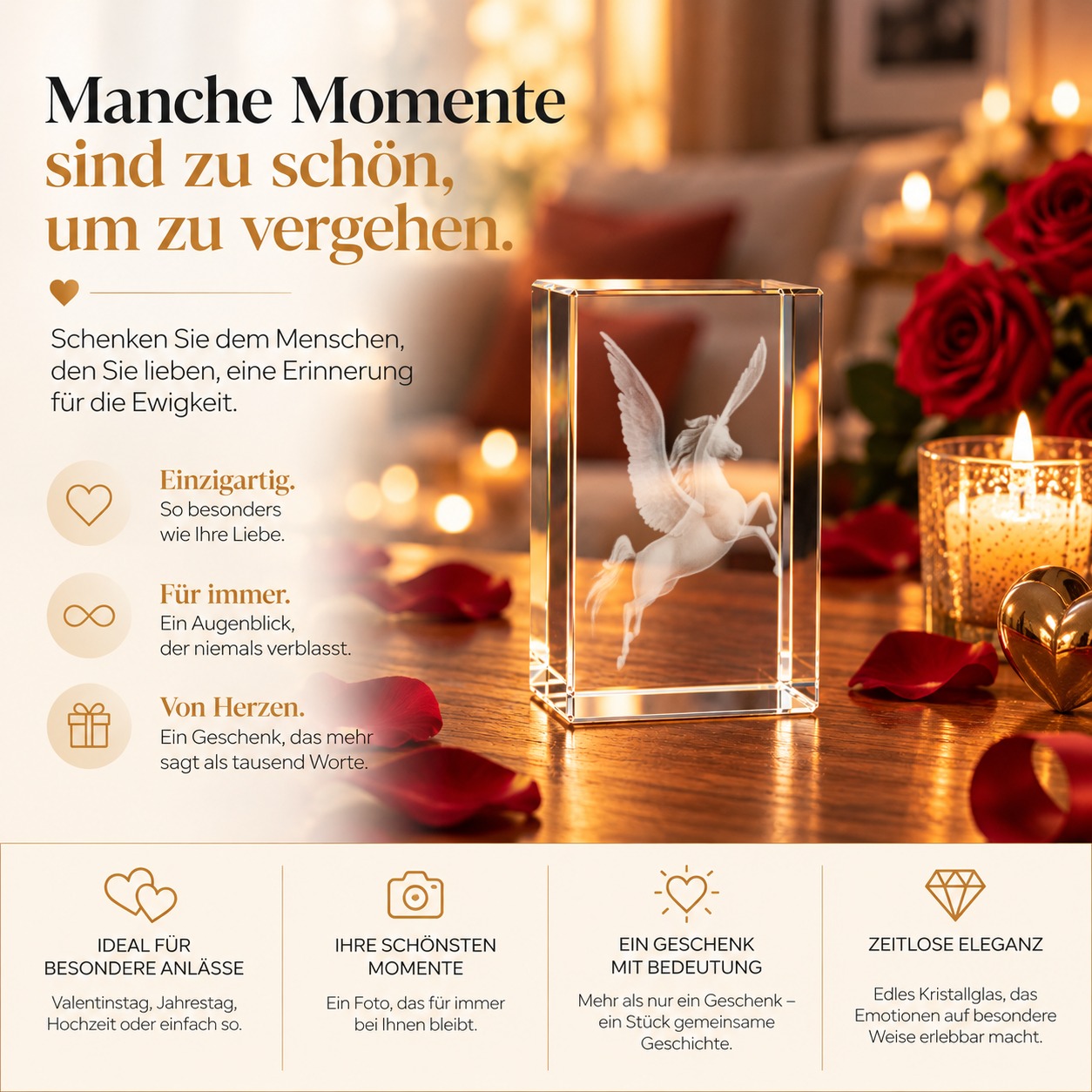3D-Glaskristall Pegasus aus Kristallglas mit Geschenkbox mit Magnetverschluss