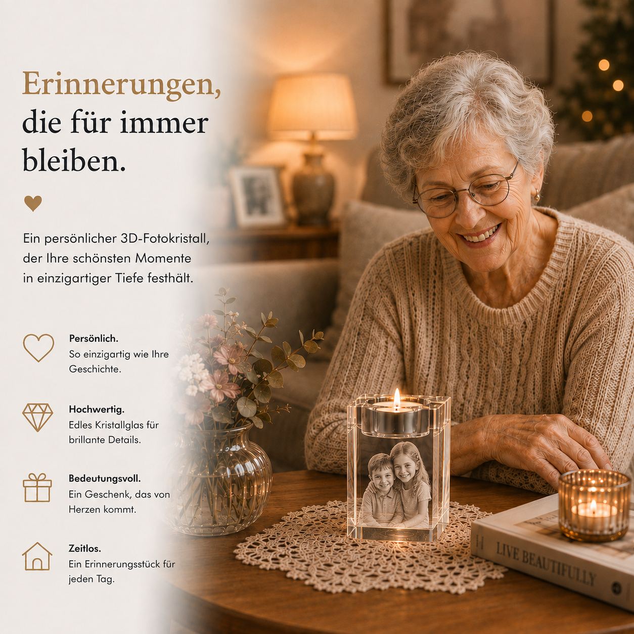 3D Glasfoto Teelicht mit Foto-Gravur