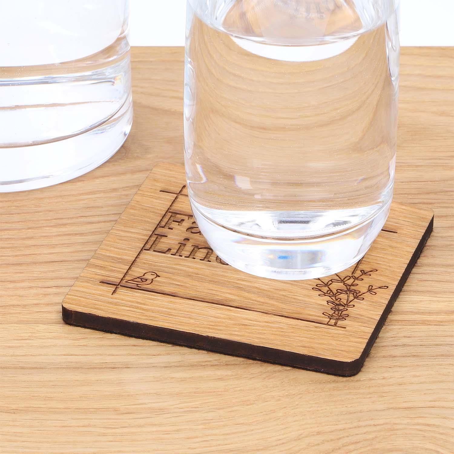 Holz Untersetzer-Set aus Eiche mit Gravur - 4-teilig personalisiert