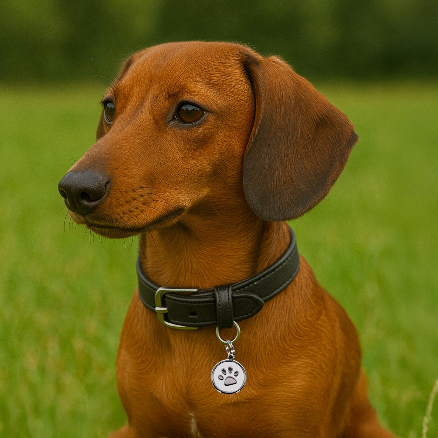 Hundemarke rund mit Gravur in Weiß - personalisierte Tiermarke