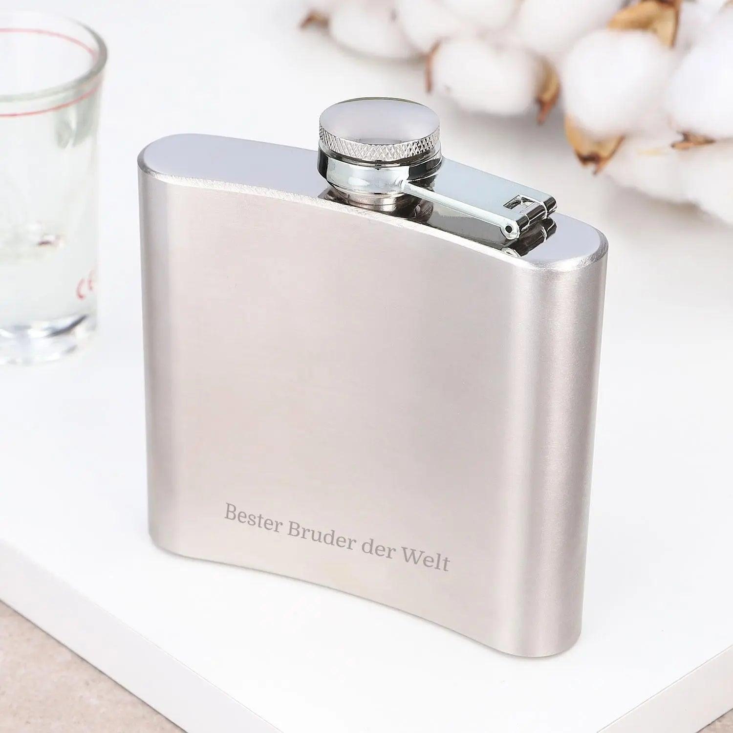 Flachmann mit Gravur 150 ml aus Edelstahl - personalisiertes Geschenk für Männer, Freunde und Kollegen