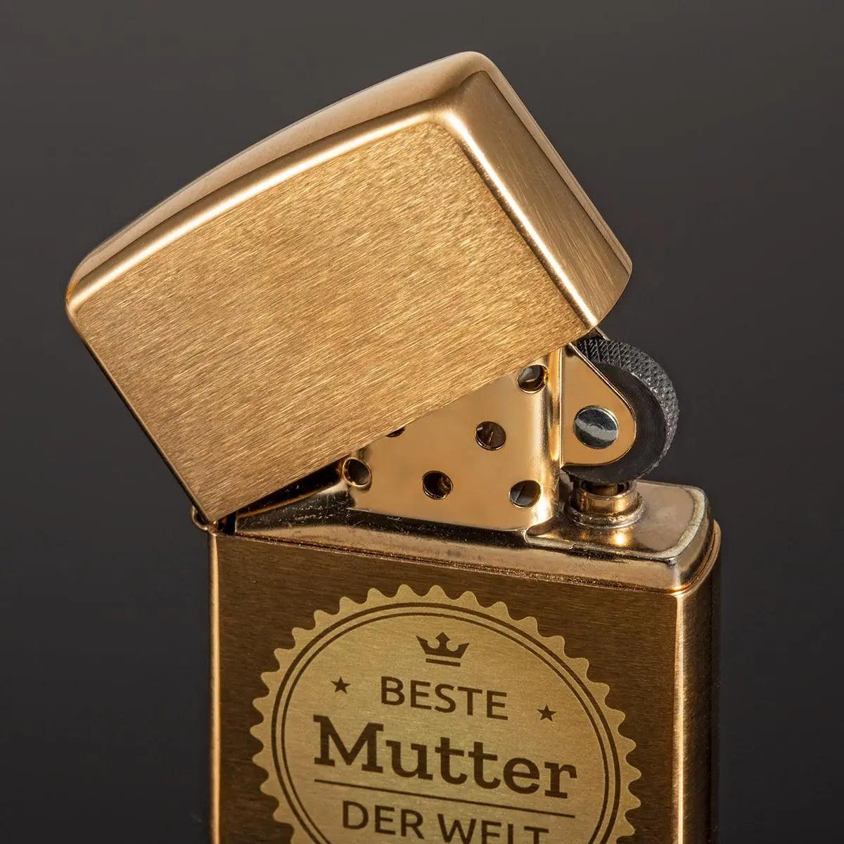 Zippo Brass Brushed Gold mit Gravur - originales windfestes Benzinfeuerzeug