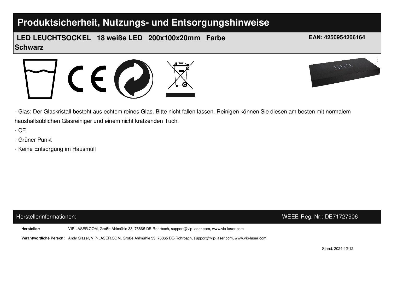LED-Leuchtsockel 18 LED in Schwarz
