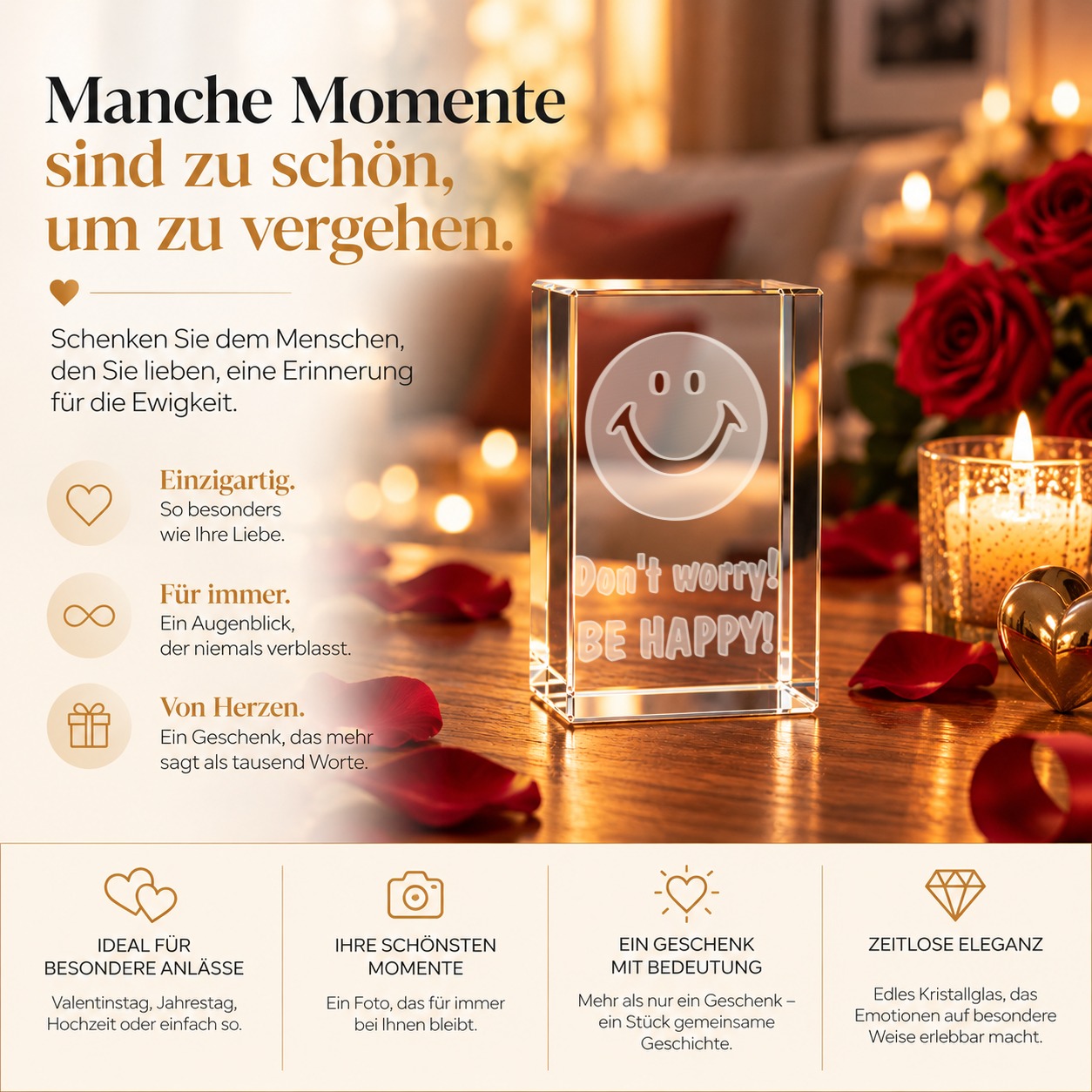 Glaskristall Smiley mit Geschenkbox und Zertifikat als Mutmacher-Geschenk
