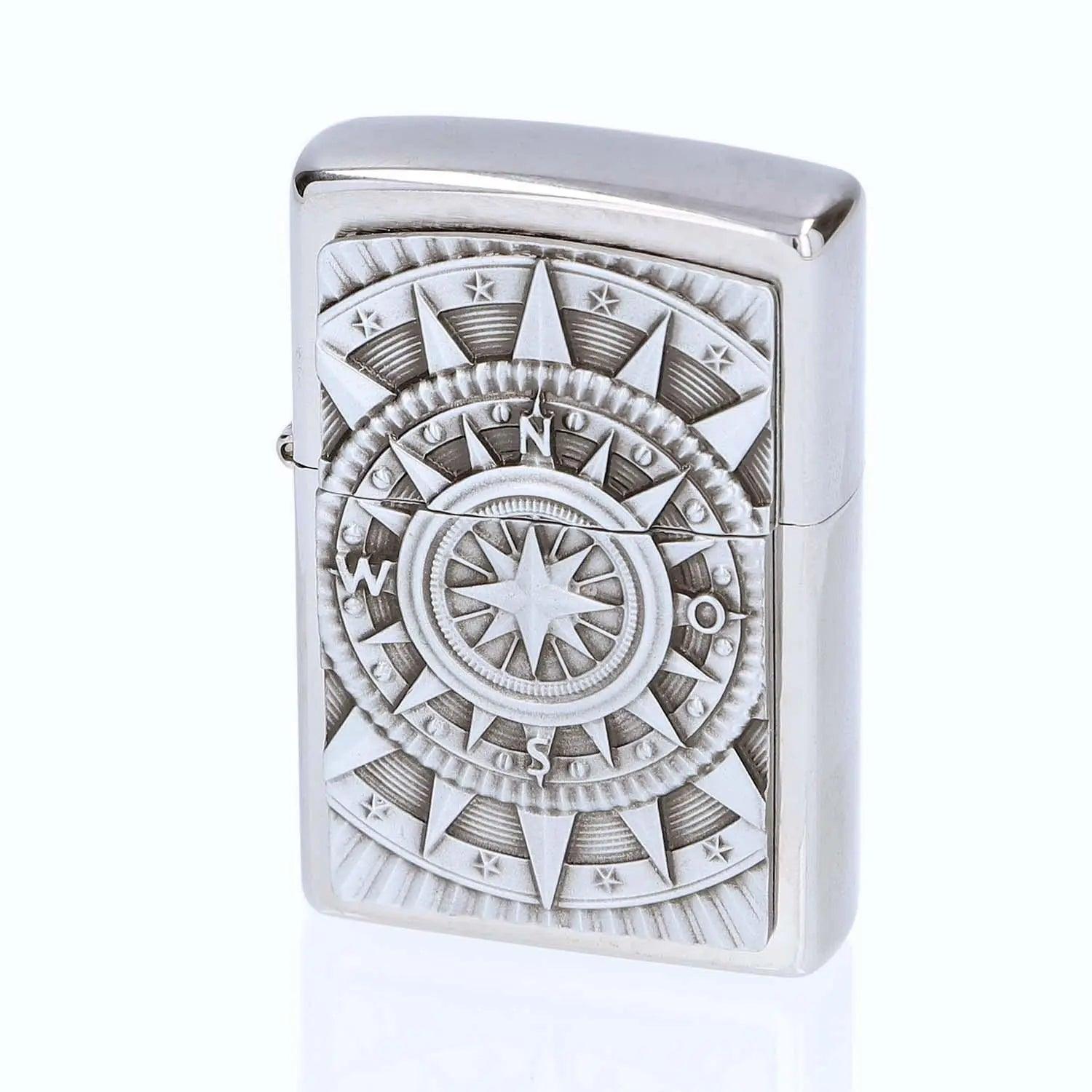 Premium Zippo Kompass mit Gravur - originales windfestes Benzinfeuerzeug