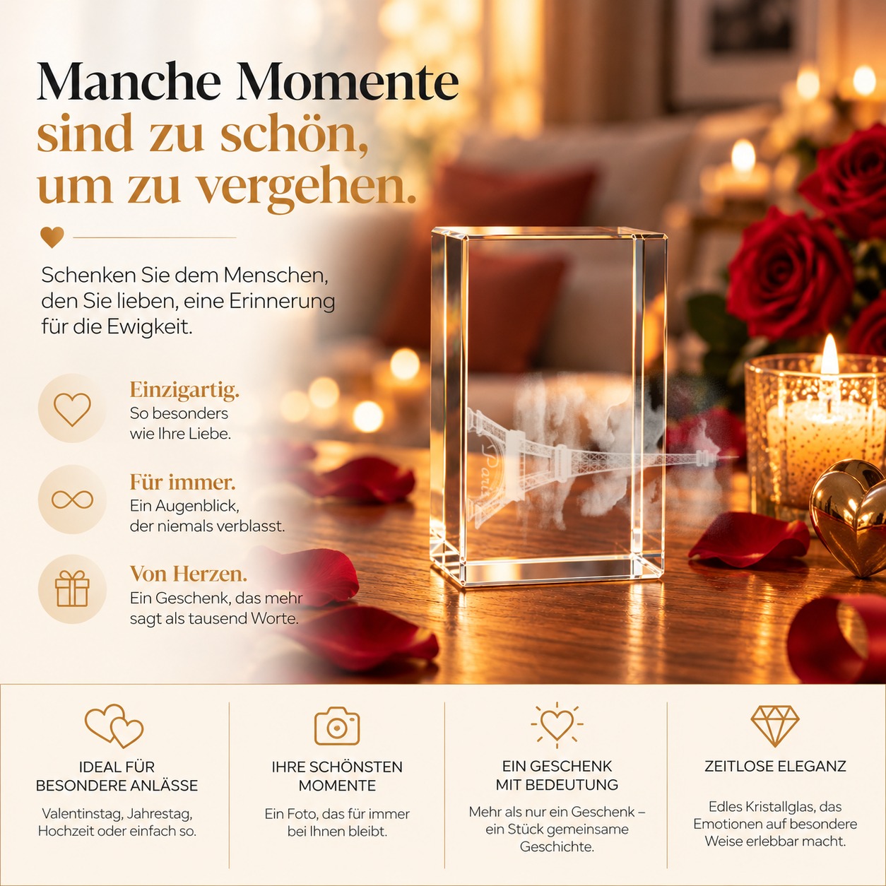 Glaskristall Eiffelturm aus optischem Kristallglas mit Geschenkbox und Zertifikat
