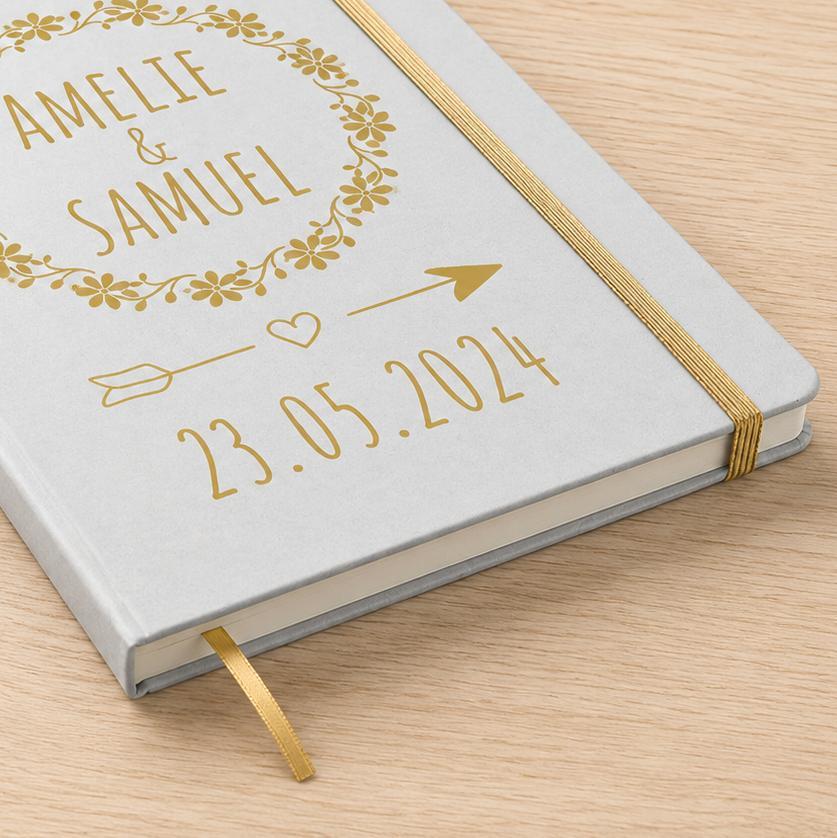 Notizbuch personalisiert Weiß / Gold Metallic - DIN A5 mit Gravur