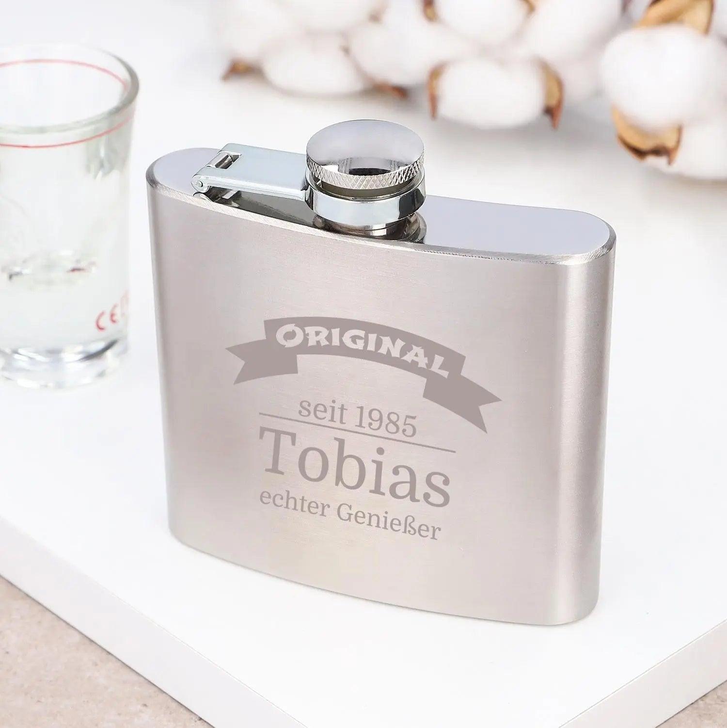 Flachmann mit Gravur 150 ml aus Edelstahl - personalisiertes Geschenk für Männer, Freunde und Kollegen