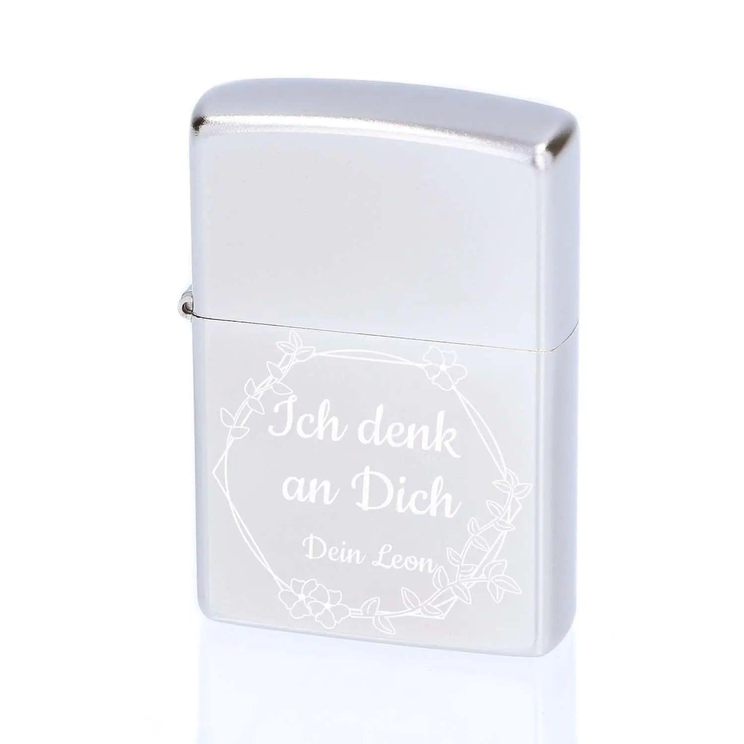 Zippo Satin Chrome mit Gravur - originales windfestes Benzinfeuerzeug