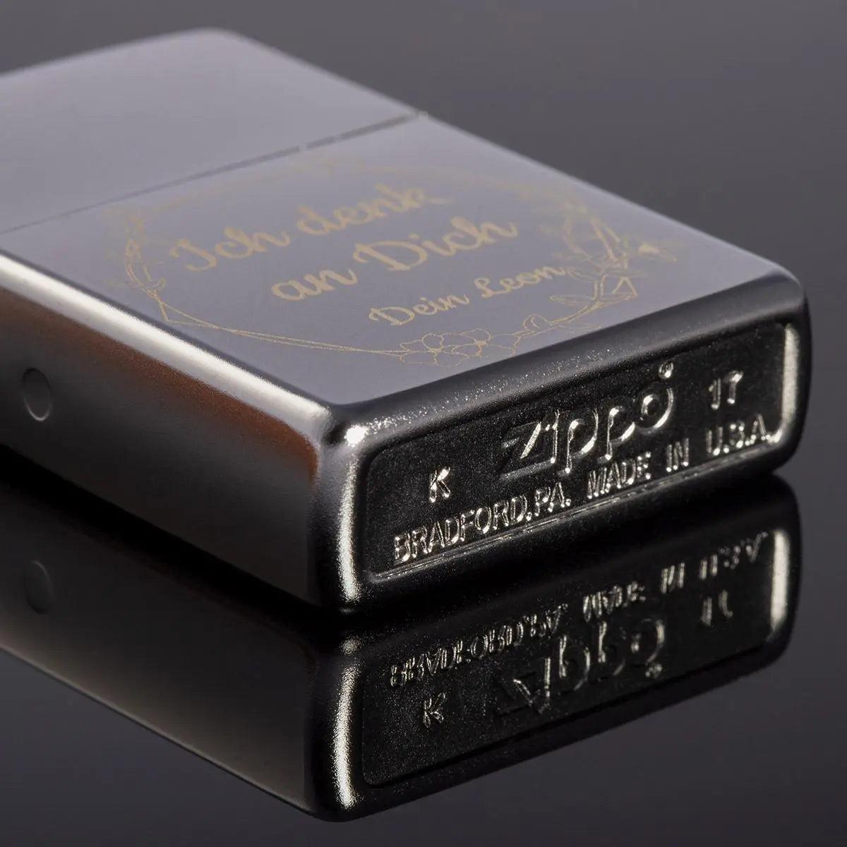 Zippo Satin Chrome mit Gravur - originales windfestes Benzinfeuerzeug
