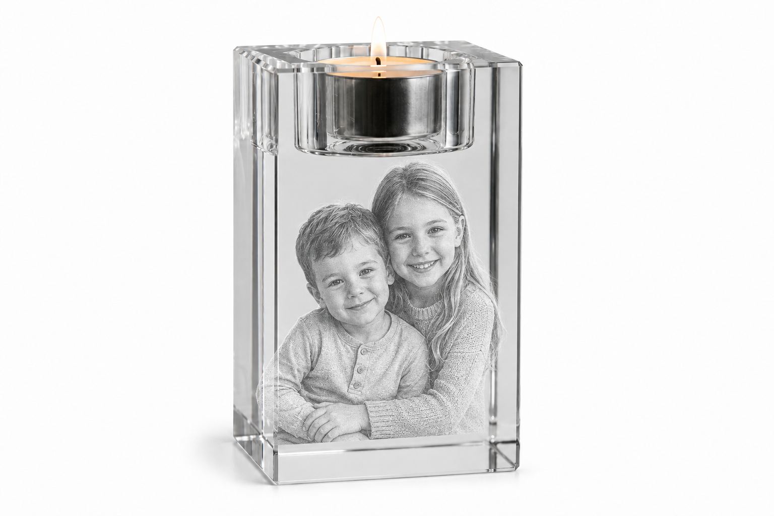 3D Glasfoto Teelicht mit Foto-Gravur