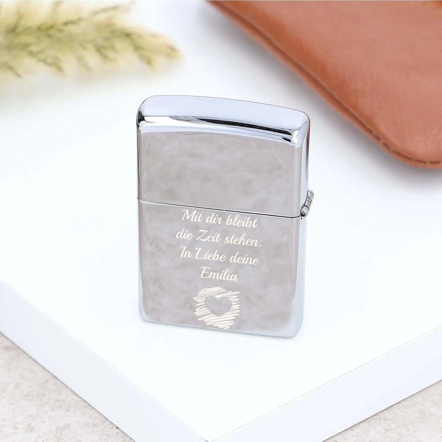 Premium Zippo Taschenuhr mit Gravur - originales Benzinfeuerzeug im Vintage-Look