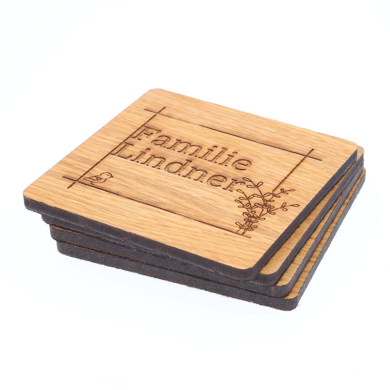 Holz Untersetzer-Set aus Eiche mit Gravur - 4-teilig personalisiert