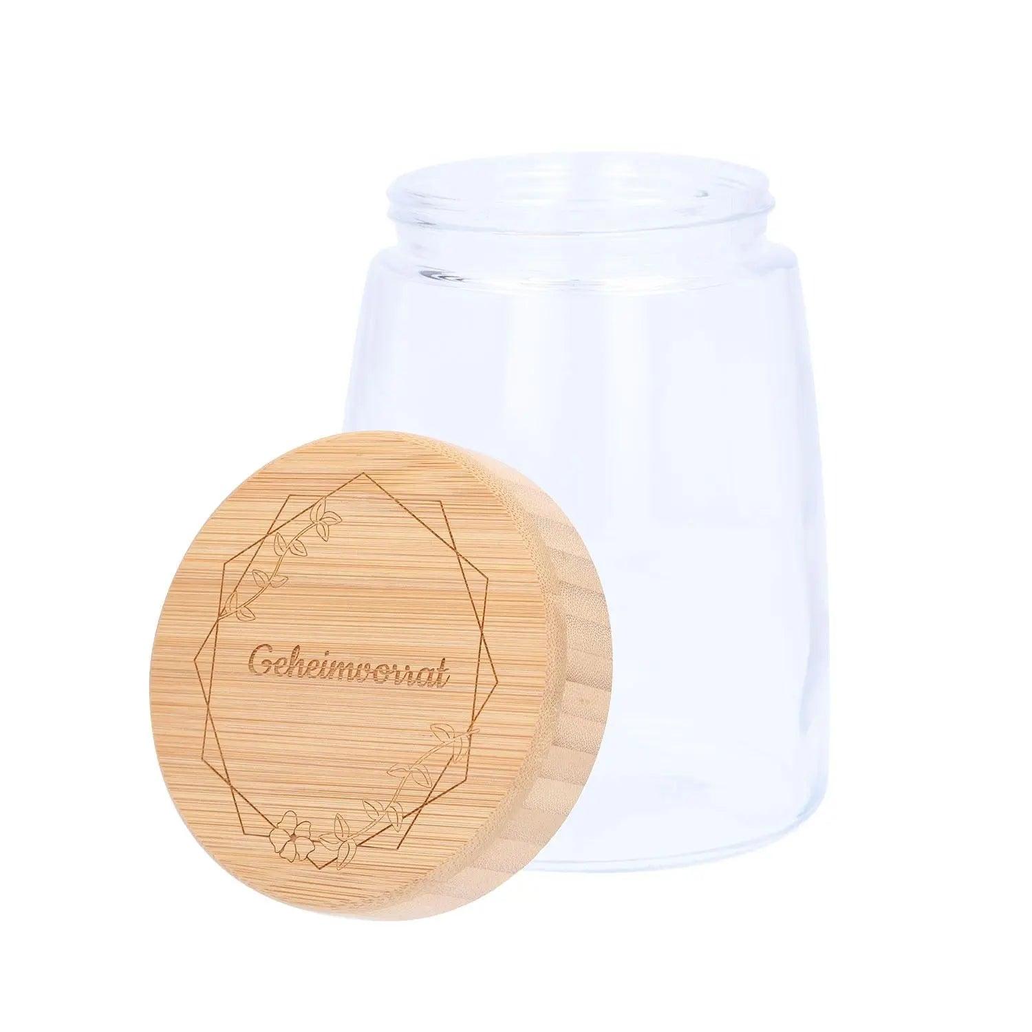 Vorratsglas mit Gravur und Bambusdeckel 1300 ml