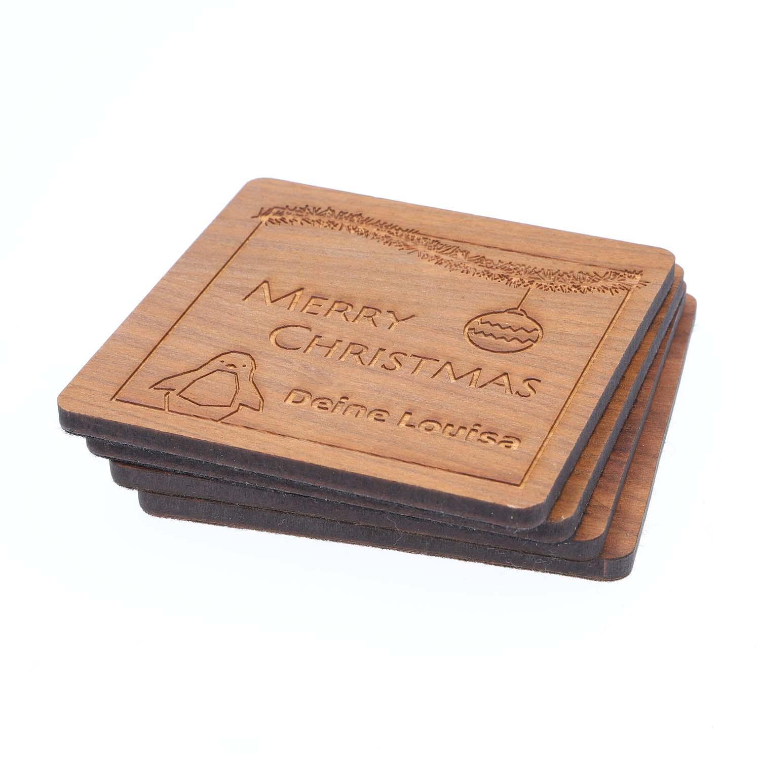 Holz Untersetzer-Set aus Nussbaum mit Gravur - 4-teilig personalisiert