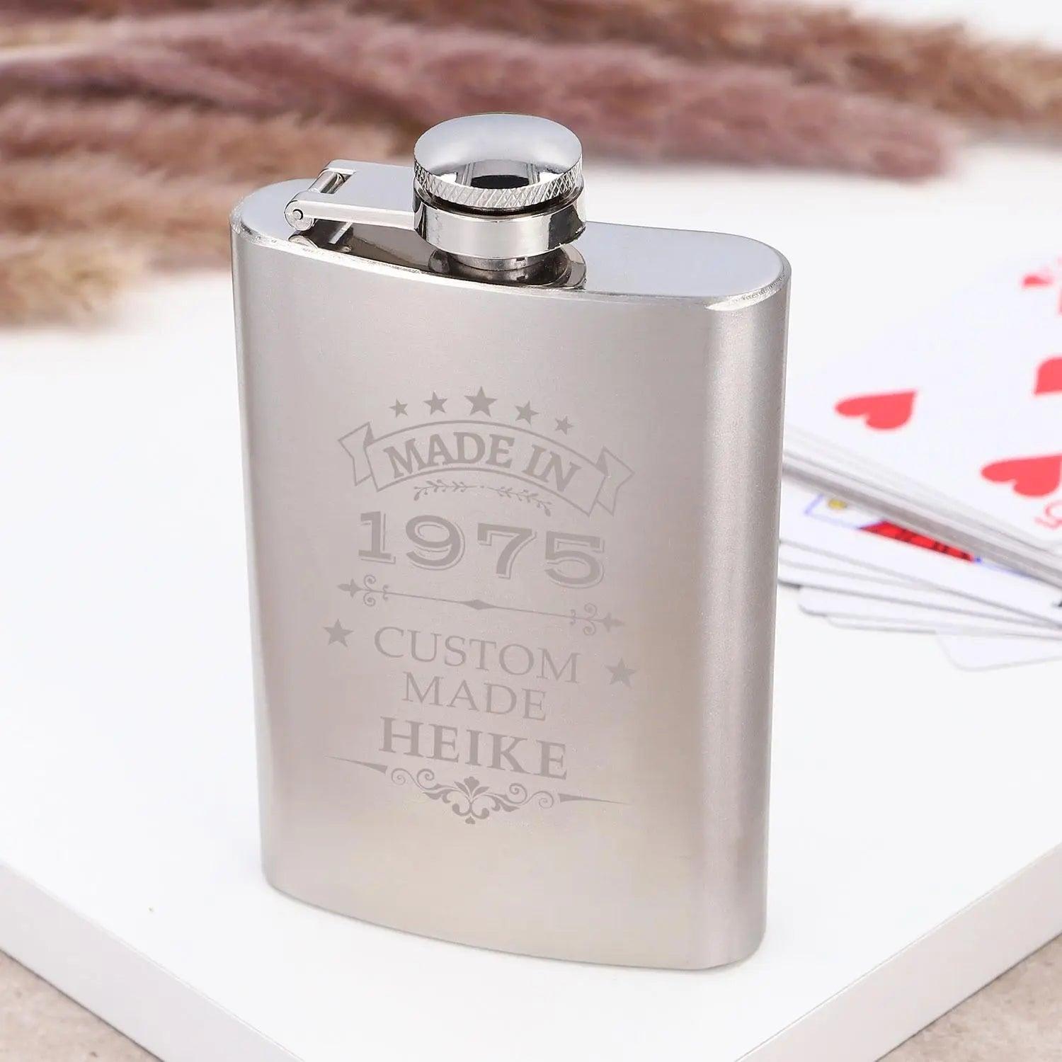 Slim Flachmann mit Gravur 150 ml aus Edelstahl - personalisiertes Geschenk für unterwegs