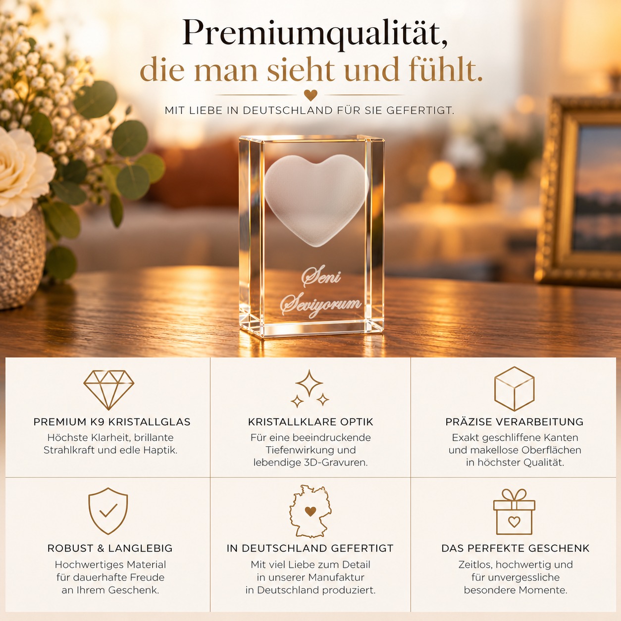 3D Glasquader I Herz I Text: Seni Seviyorum – Qualität
