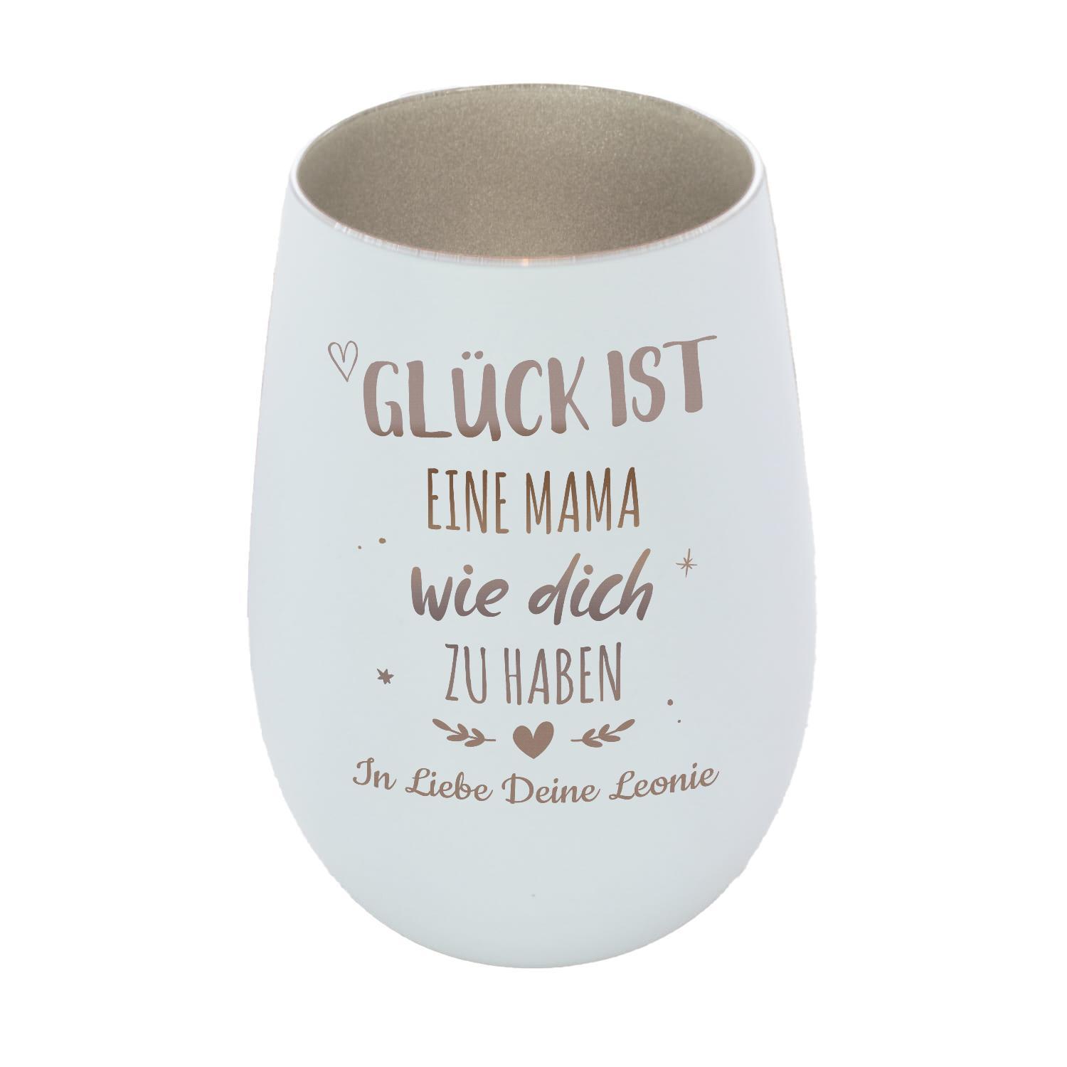 Windlicht mit Gravur Weiß-Silber - personalisiertes Teelichtglas