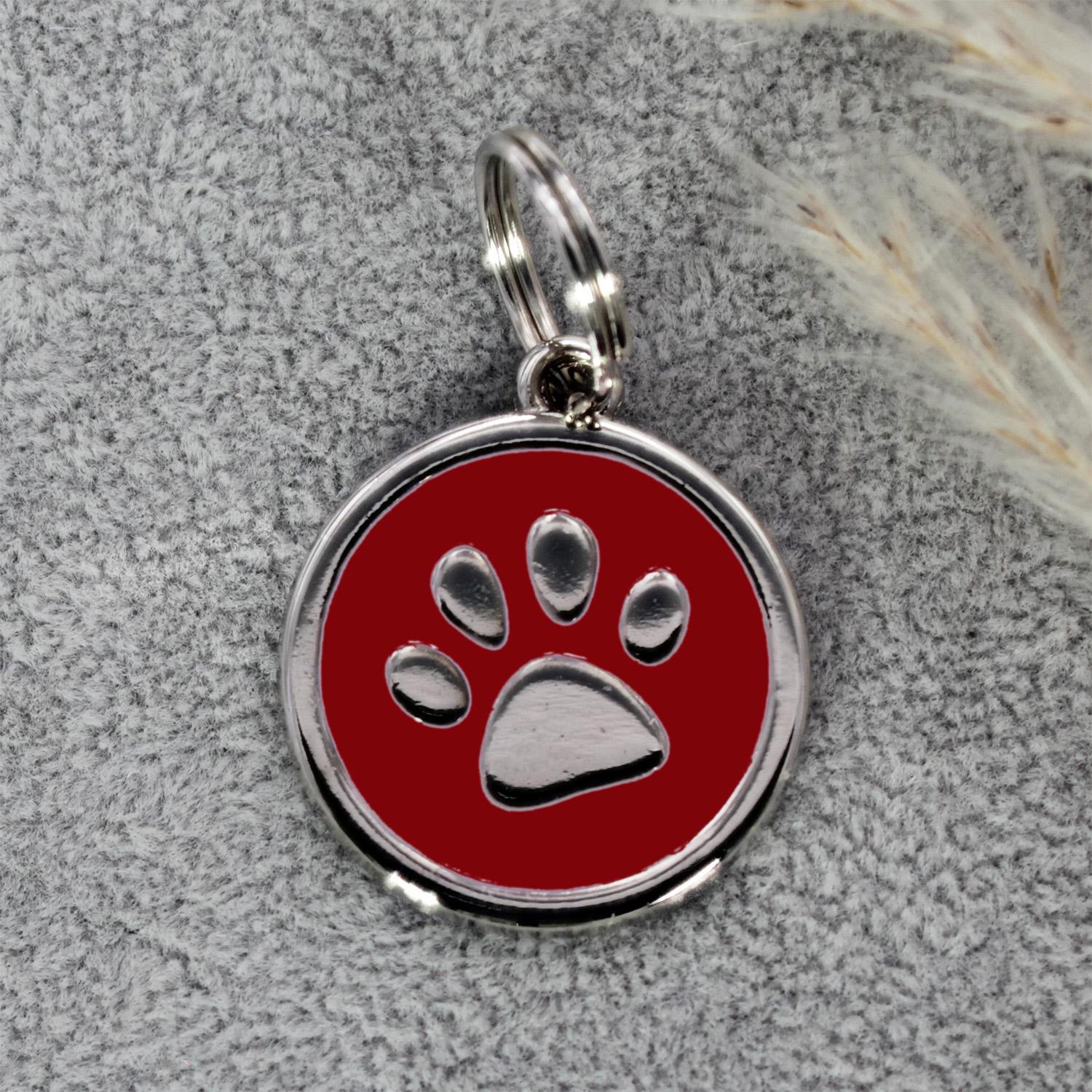Hundemarke rund mit Gravur in Rot - personalisierte Tiermarke