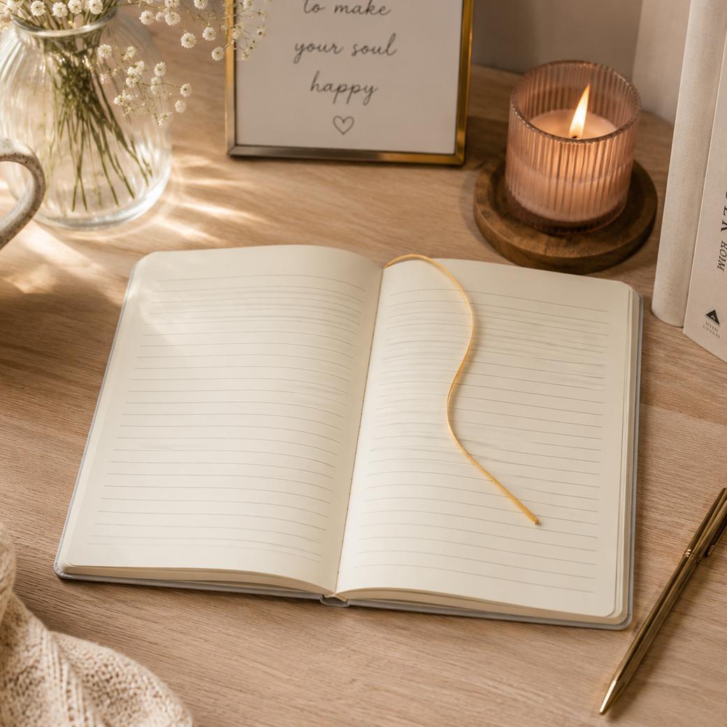 Notizbuch personalisiert Weiß / Gold Metallic - DIN A5 mit Gravur