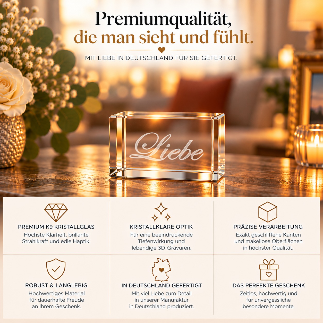 3D Glasquader Liebe – Qualität