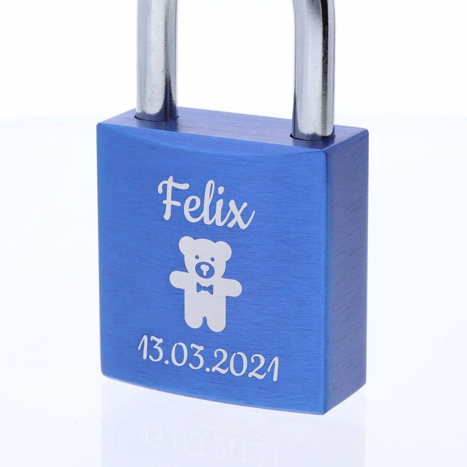 Liebesschloss Blau mit Gravur