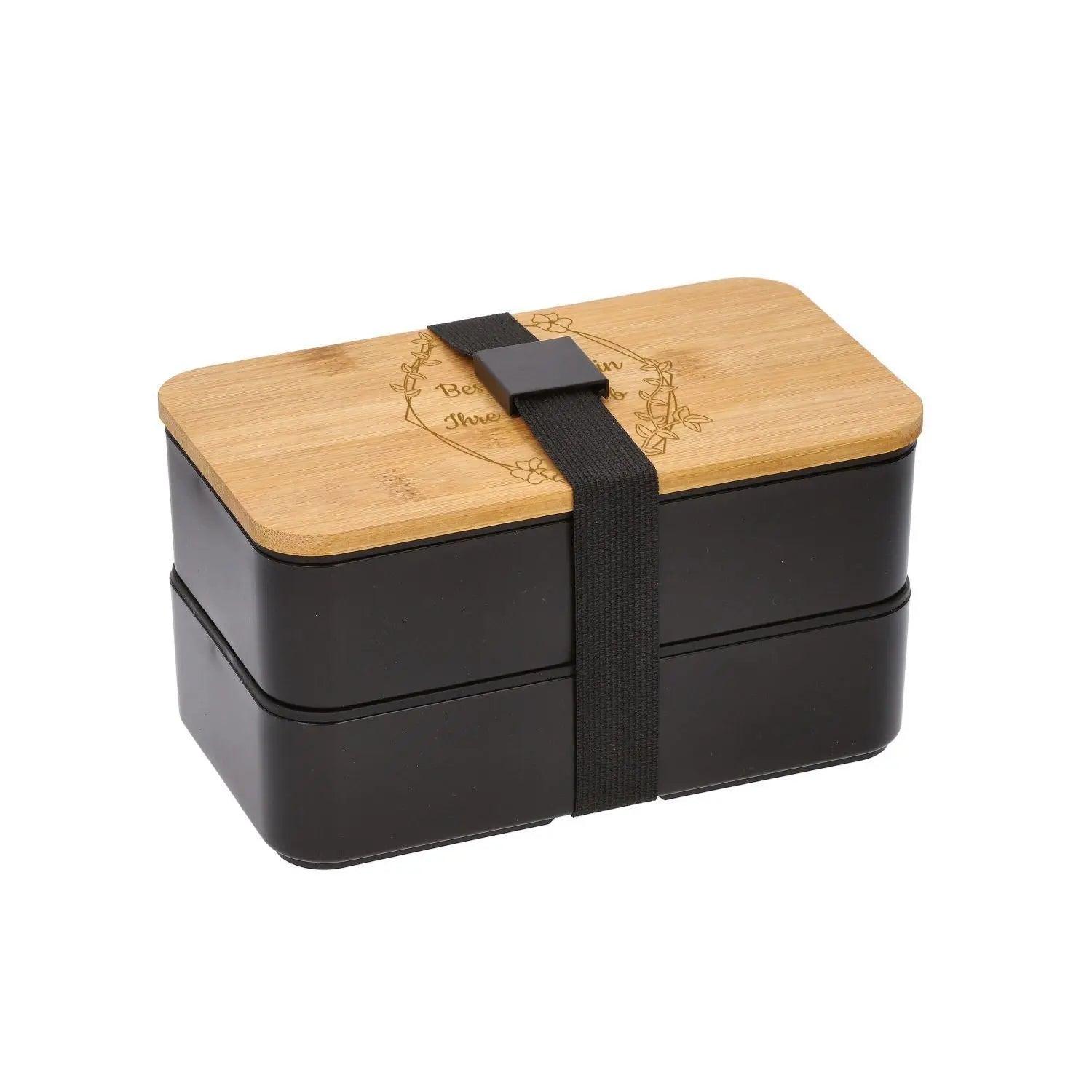Lunchbox mit zwei Ebenen und Besteckset mit Gravur