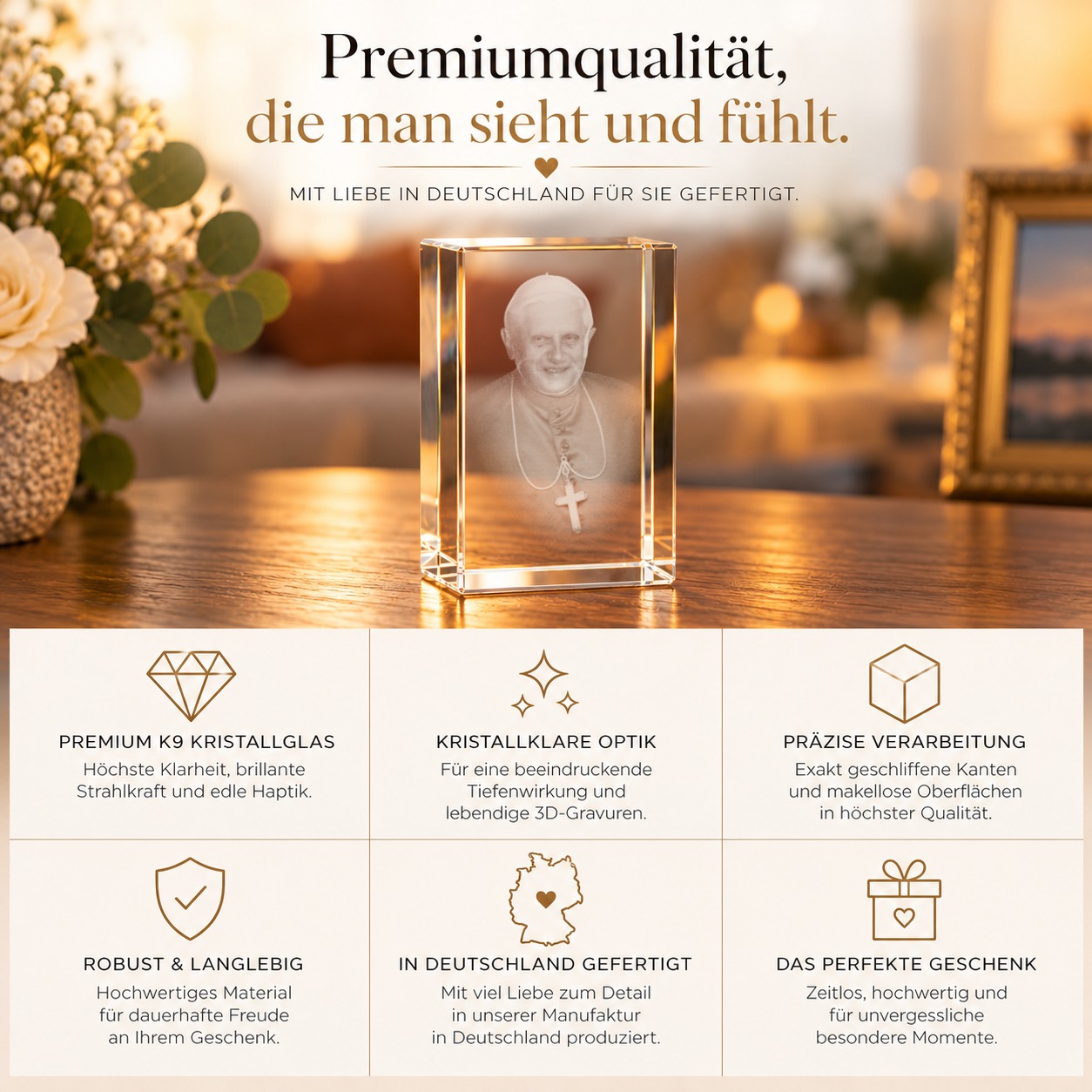 3D Glasquader   Motiv: Papst Benedikt XVI. Joseph Ratzinger – Qualität