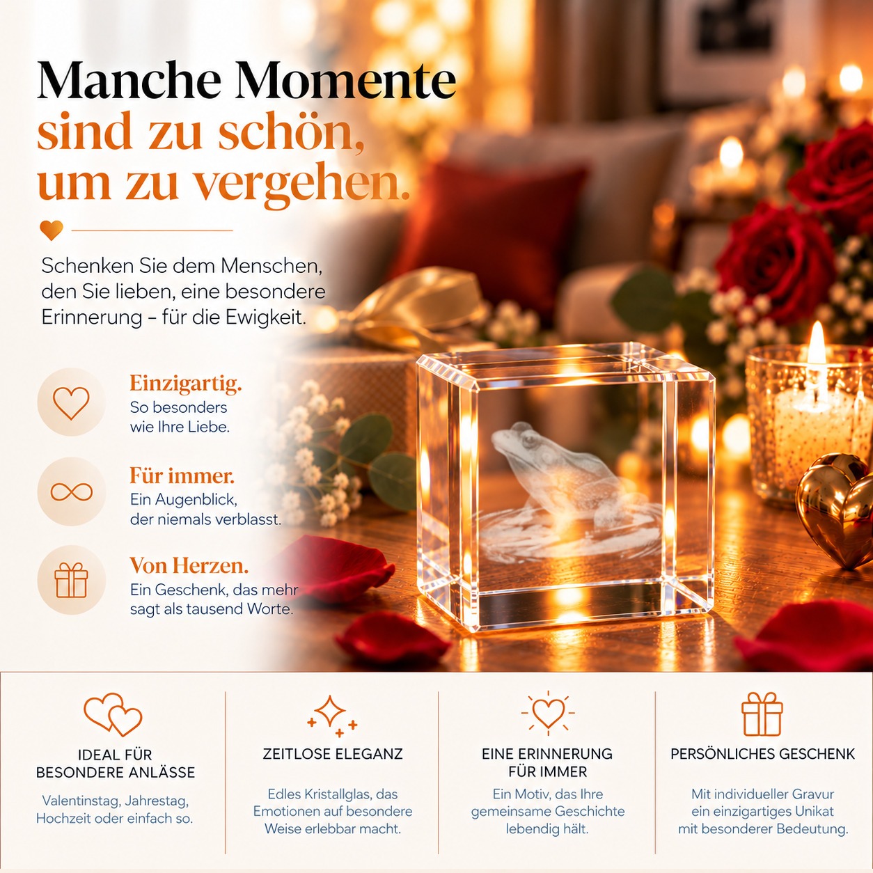 Glaskristall Frosch aus optischem Kristallglas mit Geschenkbox mit Magnetverschluss