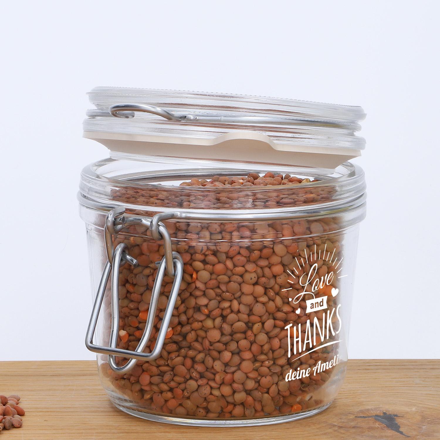 Rundes Vorratsglas "Fido" 0,35 Liter mit Gravur - personalisiert
