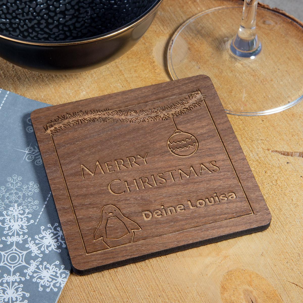 Holz Untersetzer-Set aus Nussbaum mit Gravur - 4-teilig personalisiert