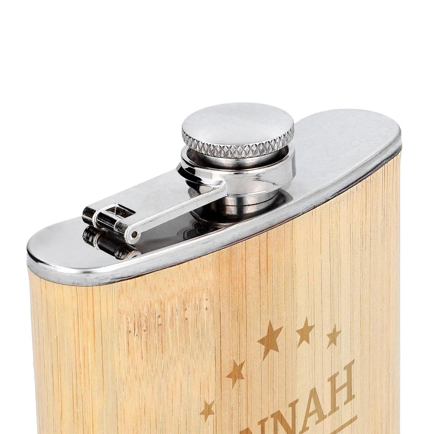 Flachmann aus Edelstahl mit Holzoptik und Gravur 200 ml - personalisiertes Geschenk für Männer und Genießer