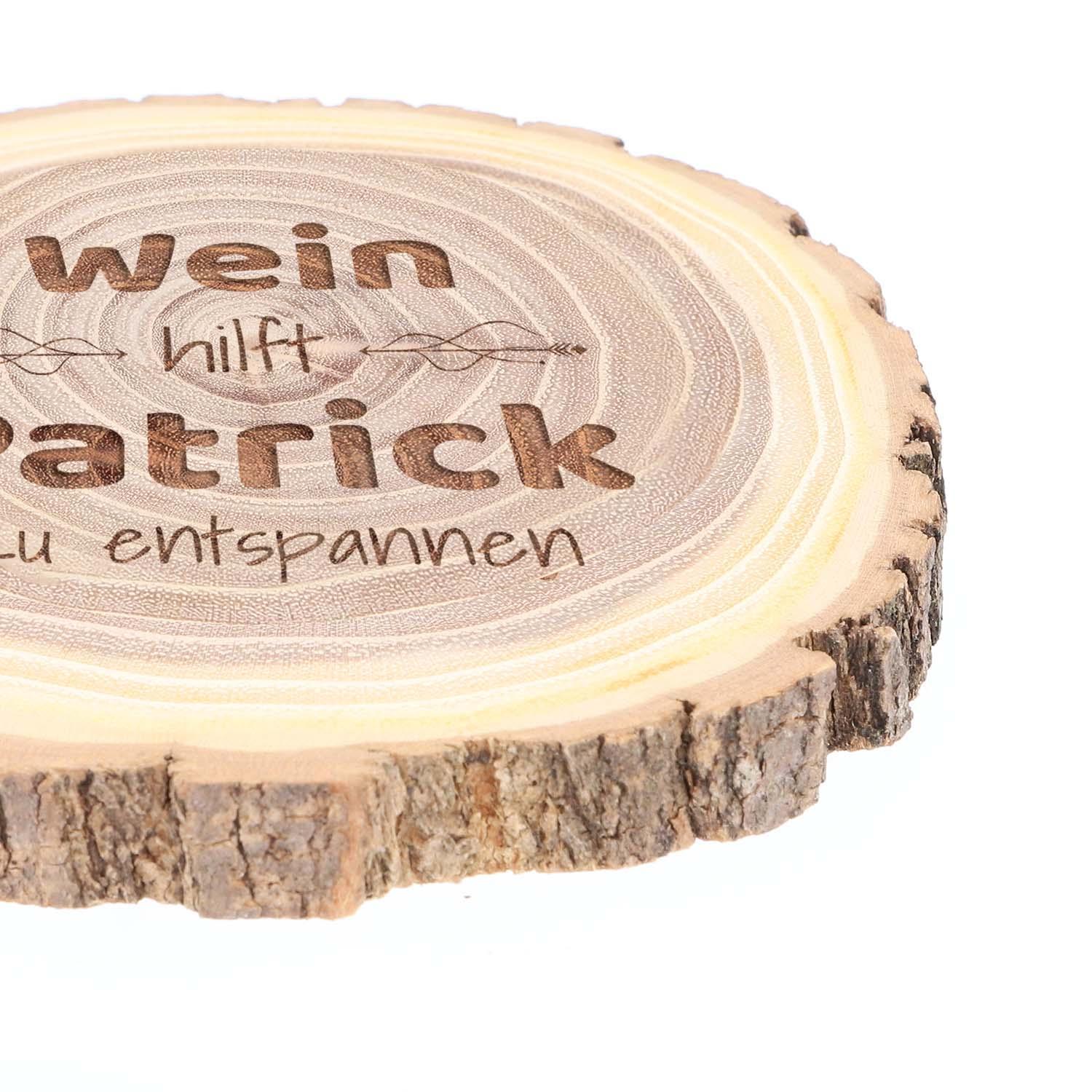 Baumscheiben Untersetzer mit Gravur - Akazie 10-12 cm, Set 4-teilig