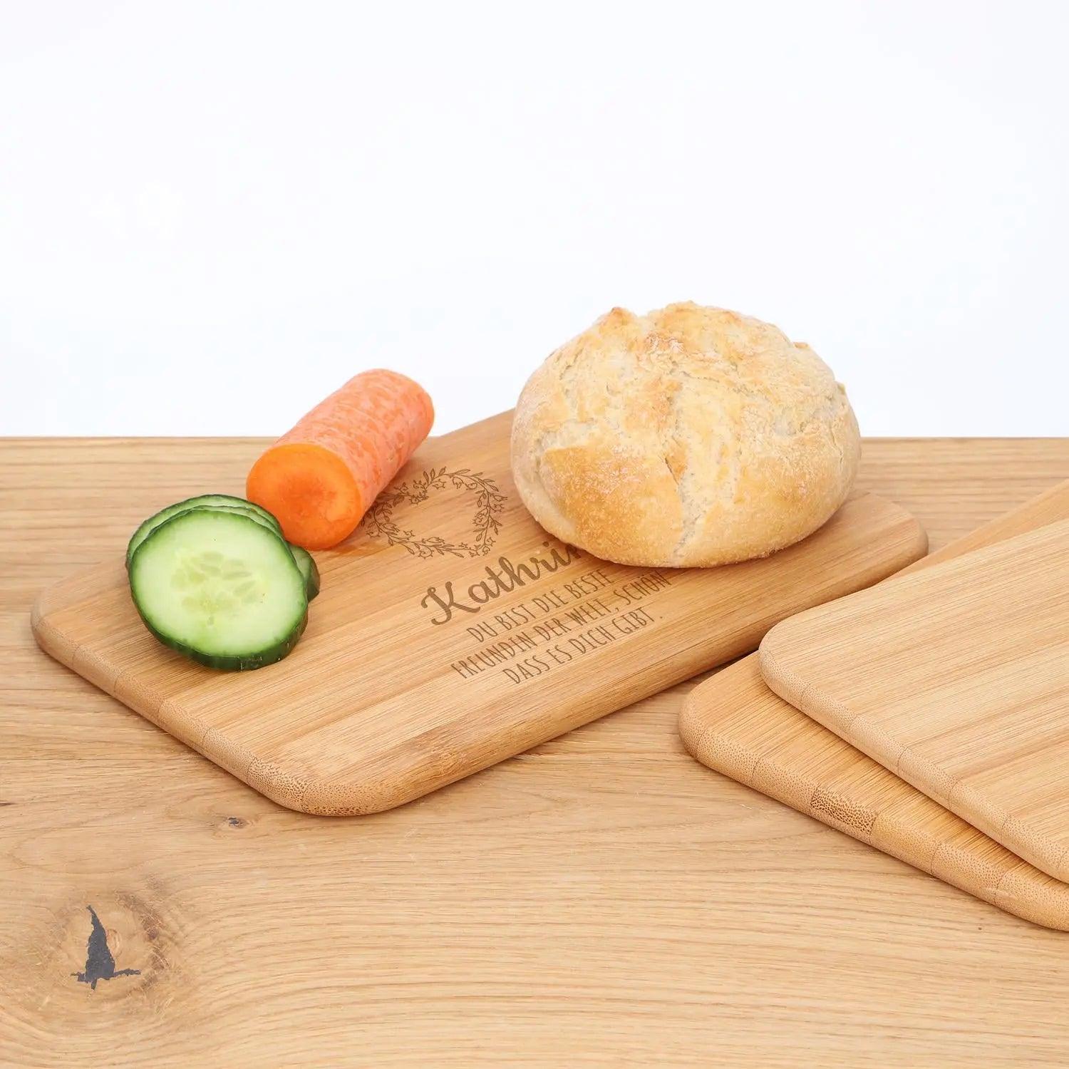 Frühstücksbrettchen Set (3 Brettchen) mit Gravur aus Bambus