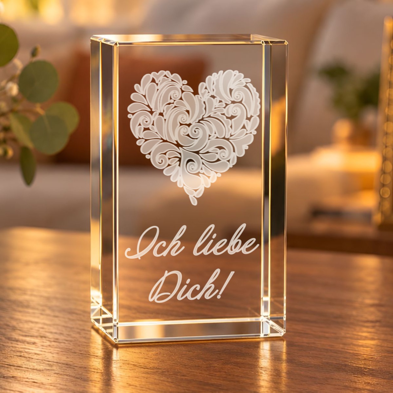 3D-Glaskristall Verziertes Herz Ich liebe Dich
