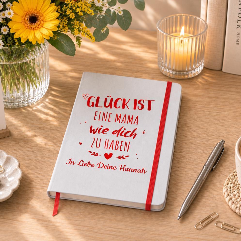 Notizbuch personalisiert Weiß / Rot Metallic - DIN A5 mit Gravur
