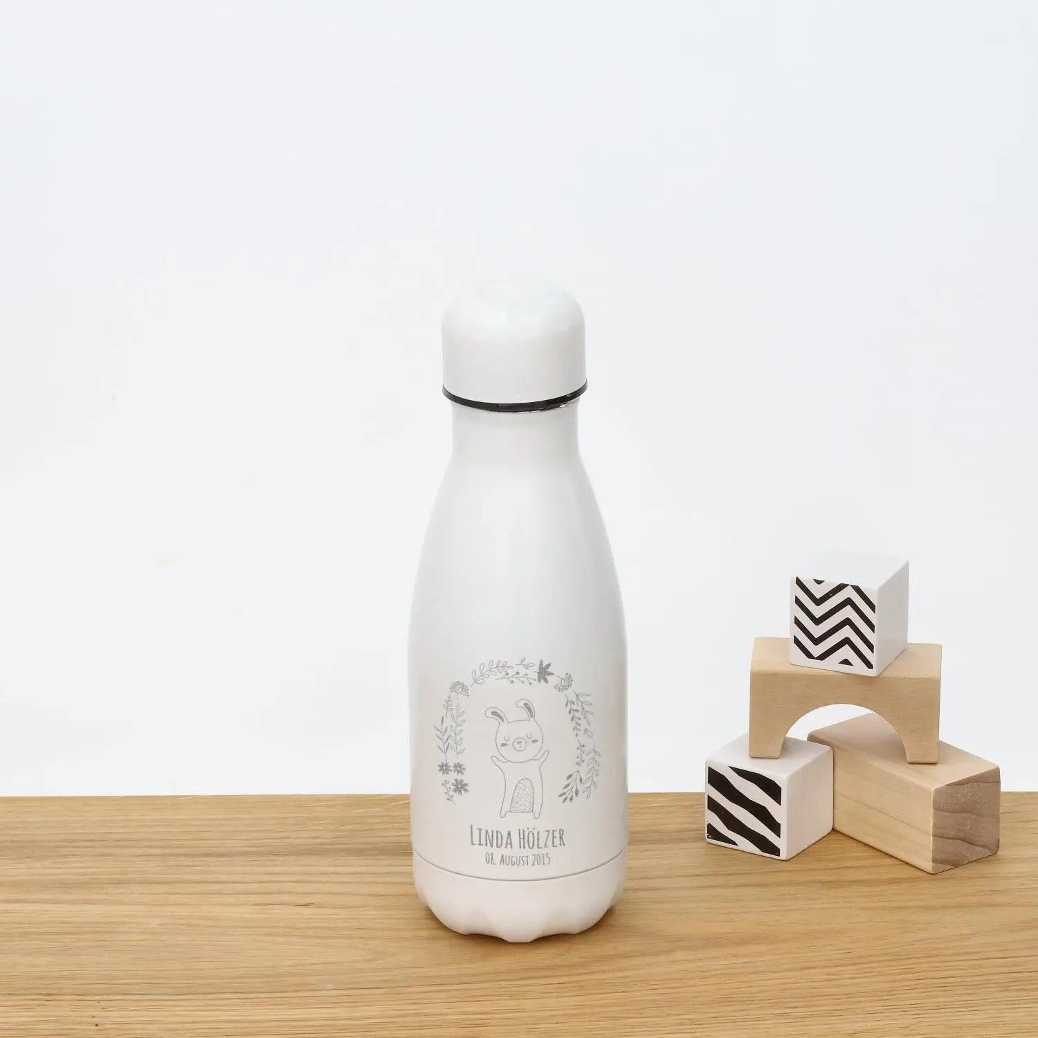 Trinkflasche für Kinder personalisiert aus Edelstahl in weiß (260 ml)