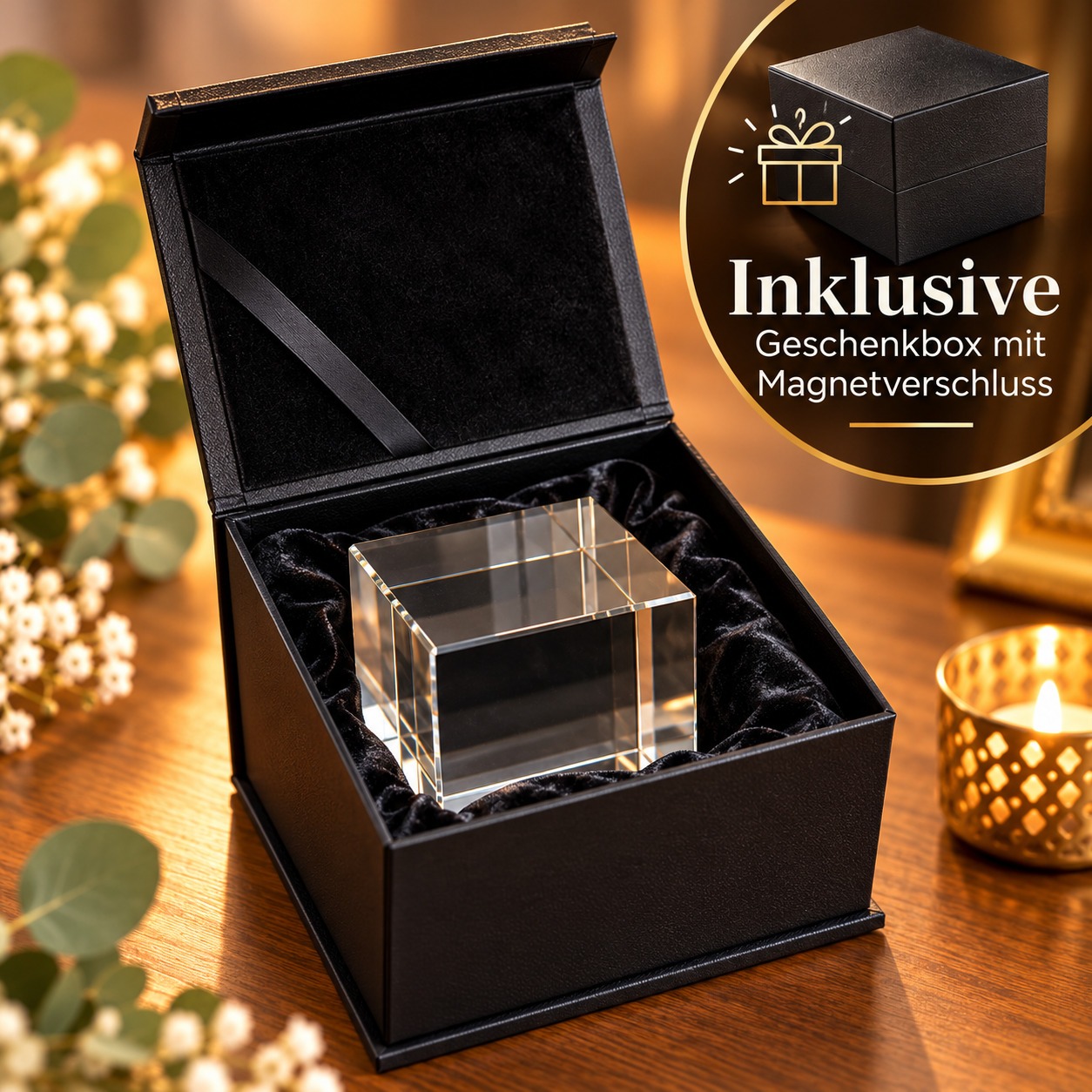 3D Glaswürfel Motiv: Sternzeichen Stier – Geschenk