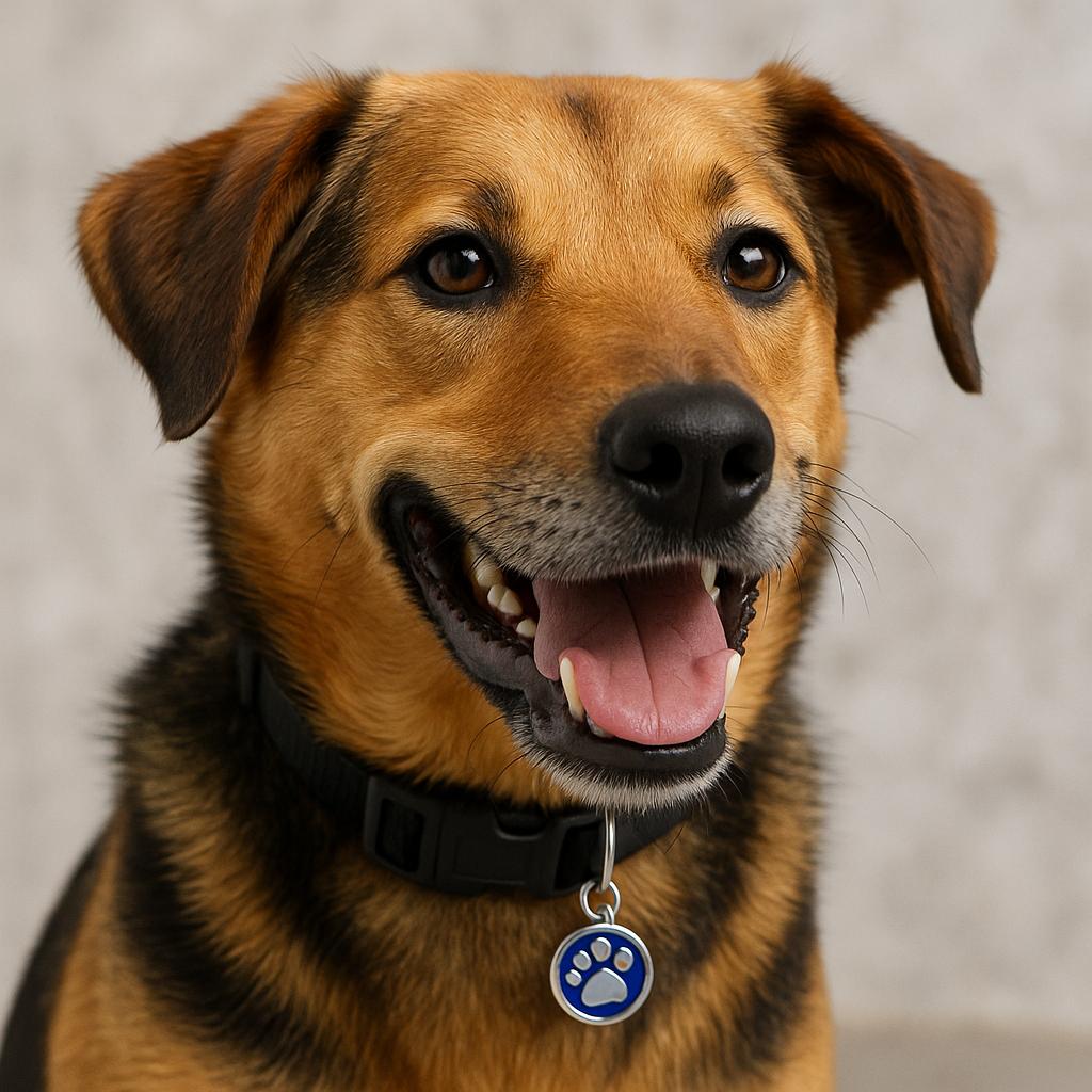 Hundemarke rund mit Gravur in Blau - personalisierte Tiermarke