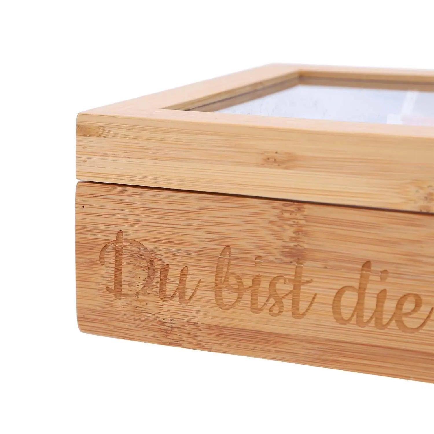 Teebox mit transparentem Deckel und Gravur
