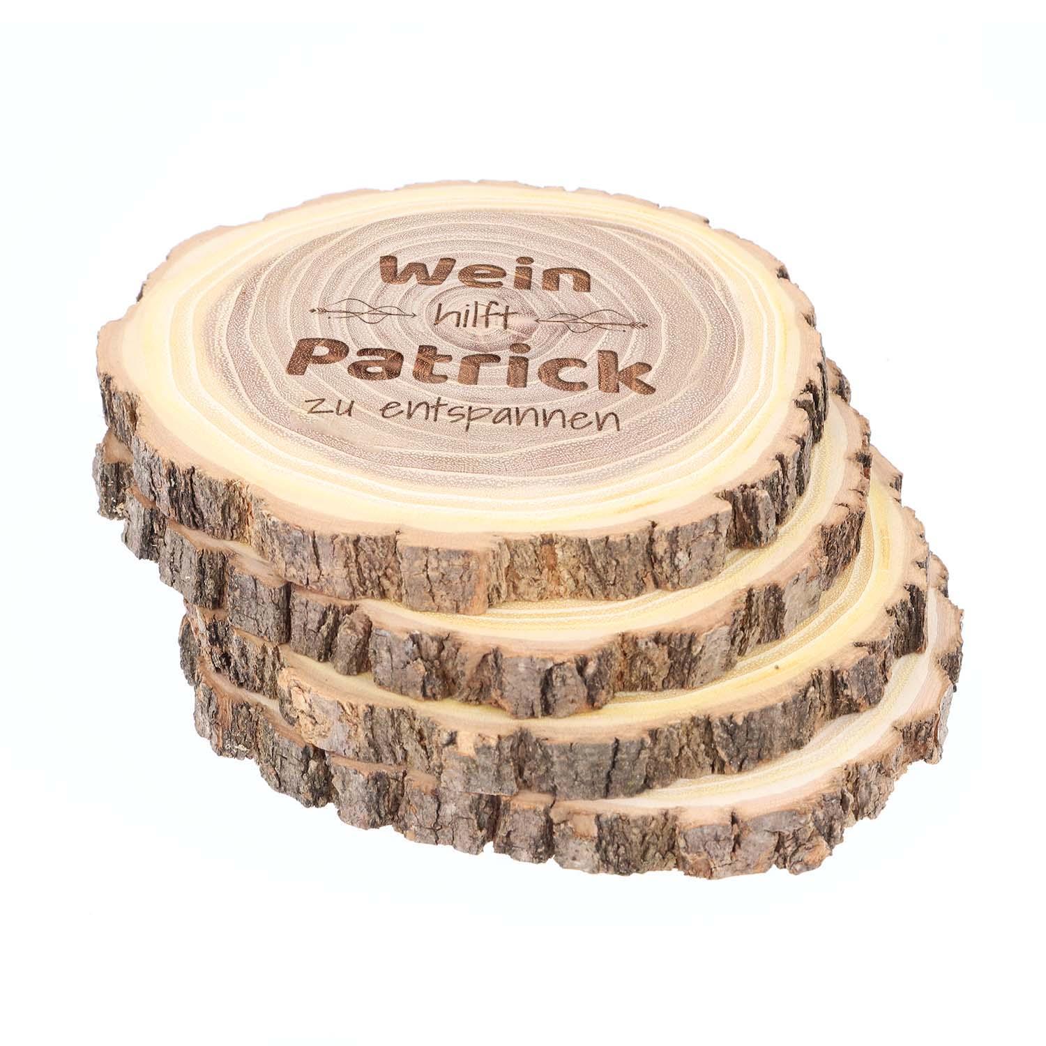 Baumscheiben Untersetzer mit Gravur - Akazie 10-12 cm, Set 4-teilig