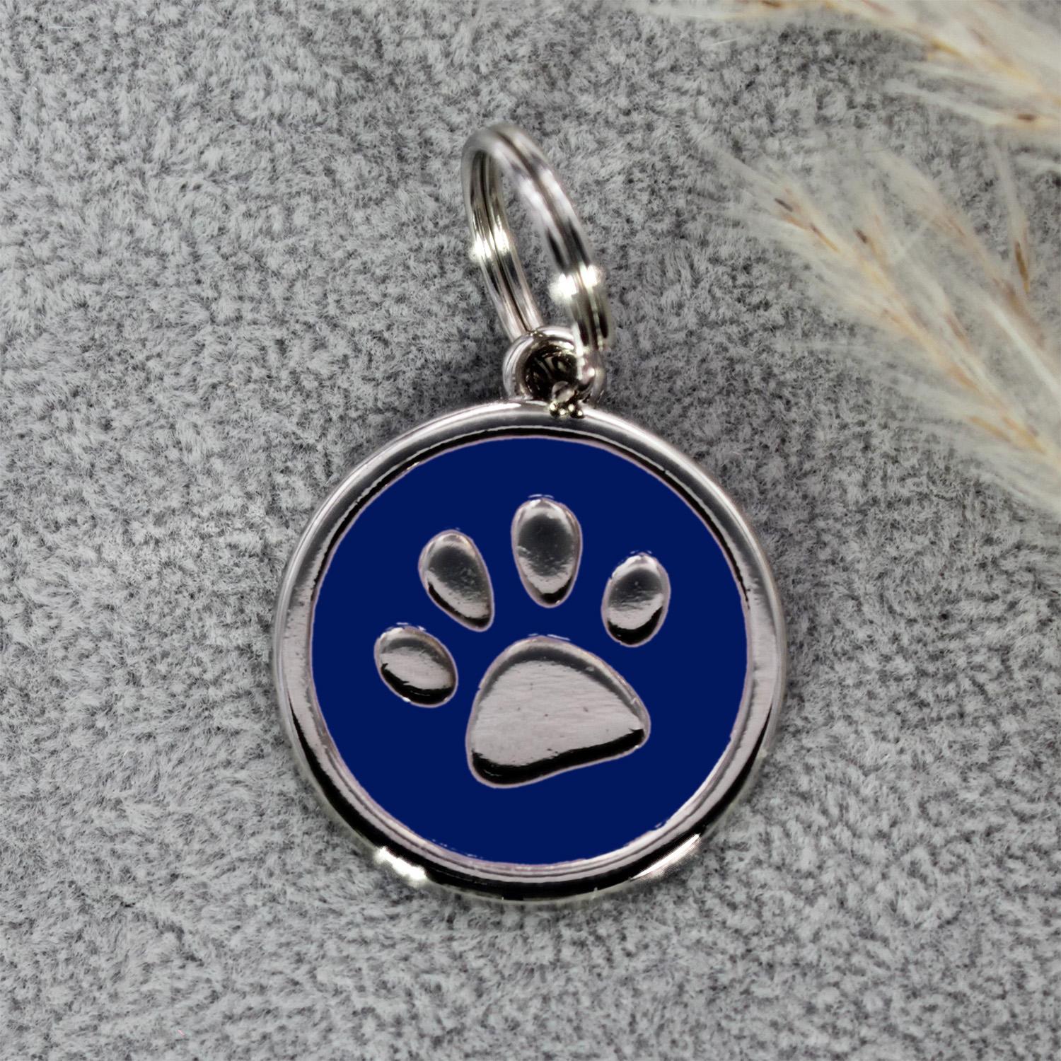 Hundemarke rund mit Gravur in Blau - personalisierte Tiermarke