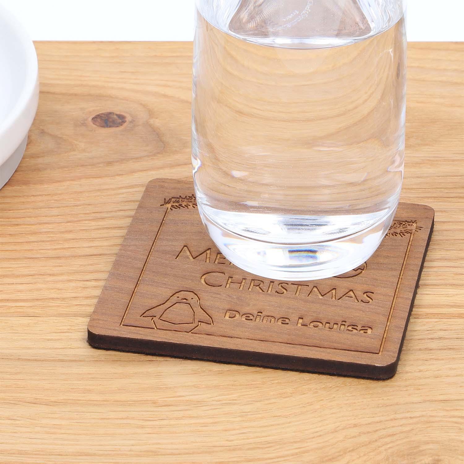 Holz Untersetzer-Set aus Nussbaum mit Gravur - 4-teilig personalisiert