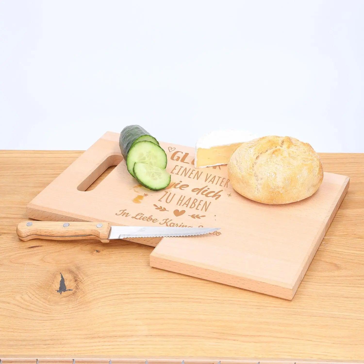 Frühstücksbrettchen mit Gravur und Messer