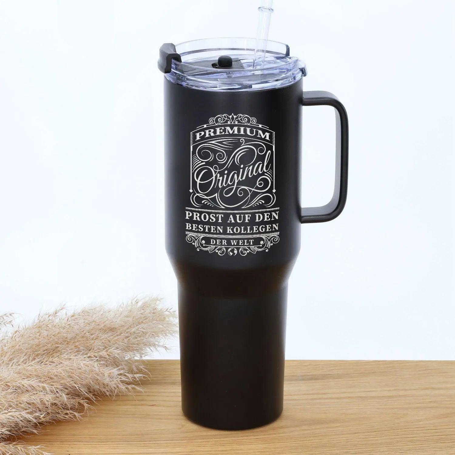 Thermobecher personalisiert in schwarz mit Strohhalm "Grand Canyon" 1,2 l