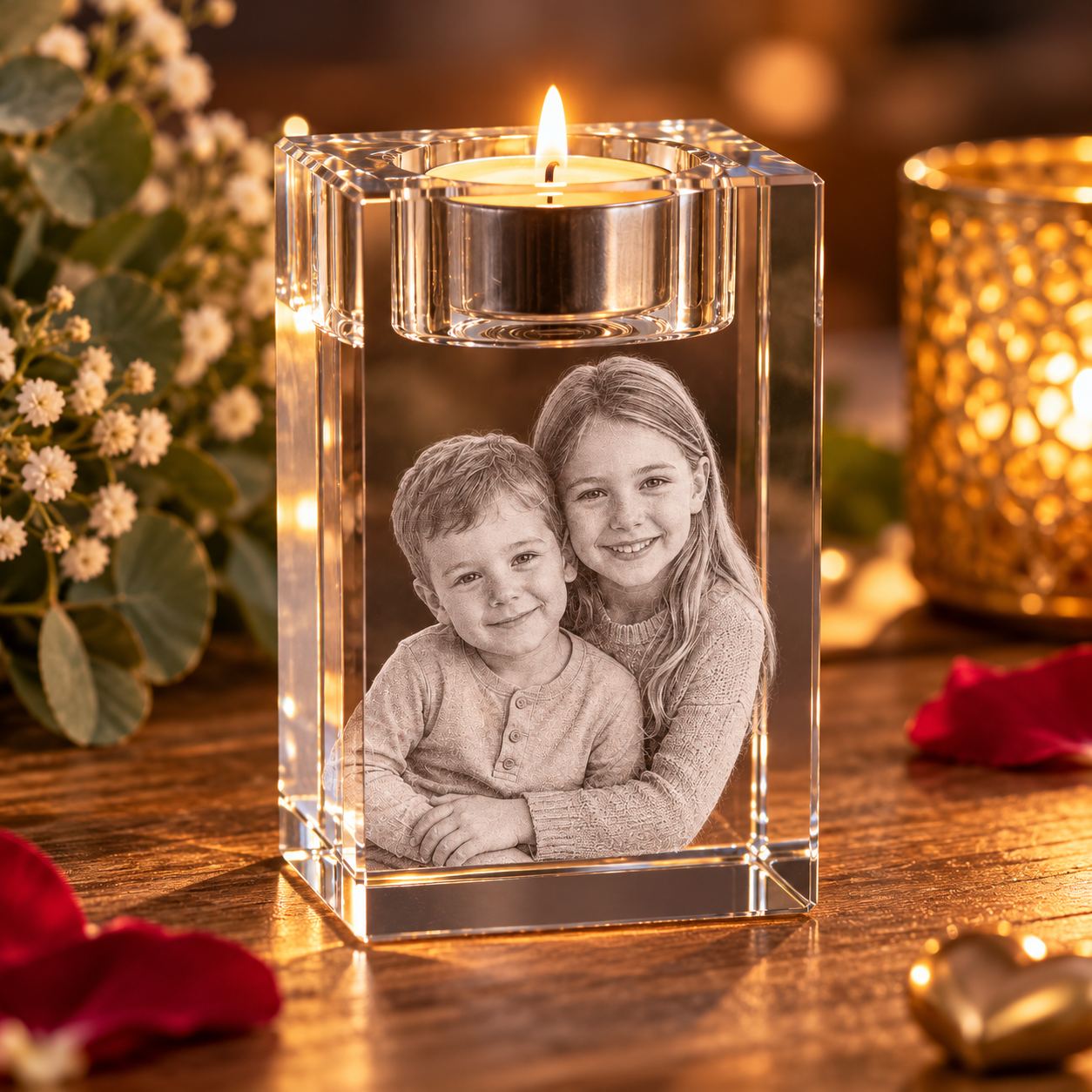 3D Glasfoto Teelicht mit Foto-Gravur